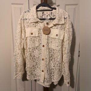 BiBi Women's Cream Lace Button-Up Blazer